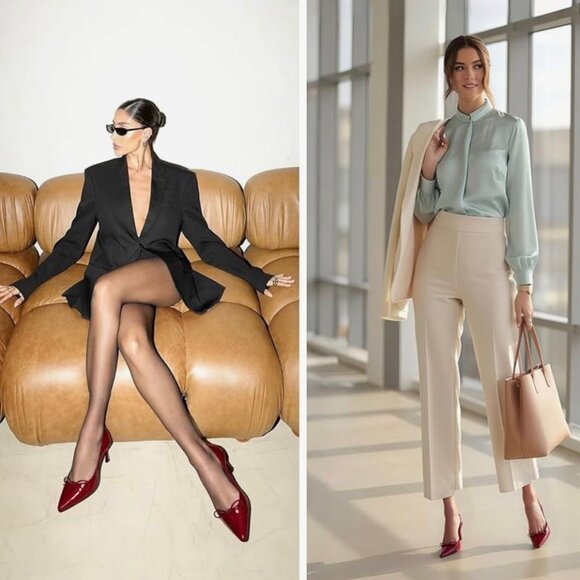 MAVMAX Burgundy Patent Bow Slingback Kitten Heels – Size 9.5 - Picture 3 of 8